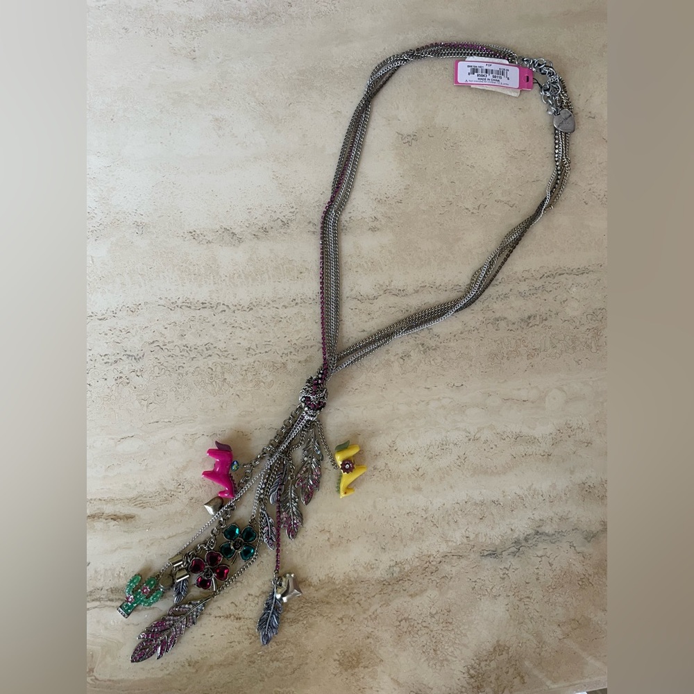 Betsey Johnson Cactus + Feathers + Horse Necklace